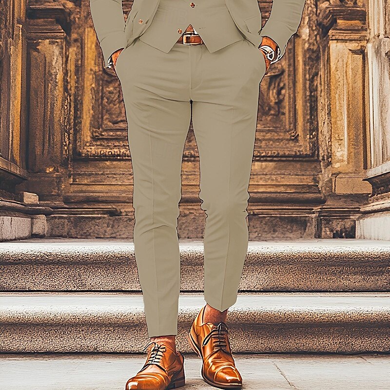 Men's Graduation Dress Pants Trousers Chinos Buttons Pocket Solid Color Comfort Formal Party Work Fashion Classic Style Light Khaki Green Micro-elastic 2025 - $15.49 –P2