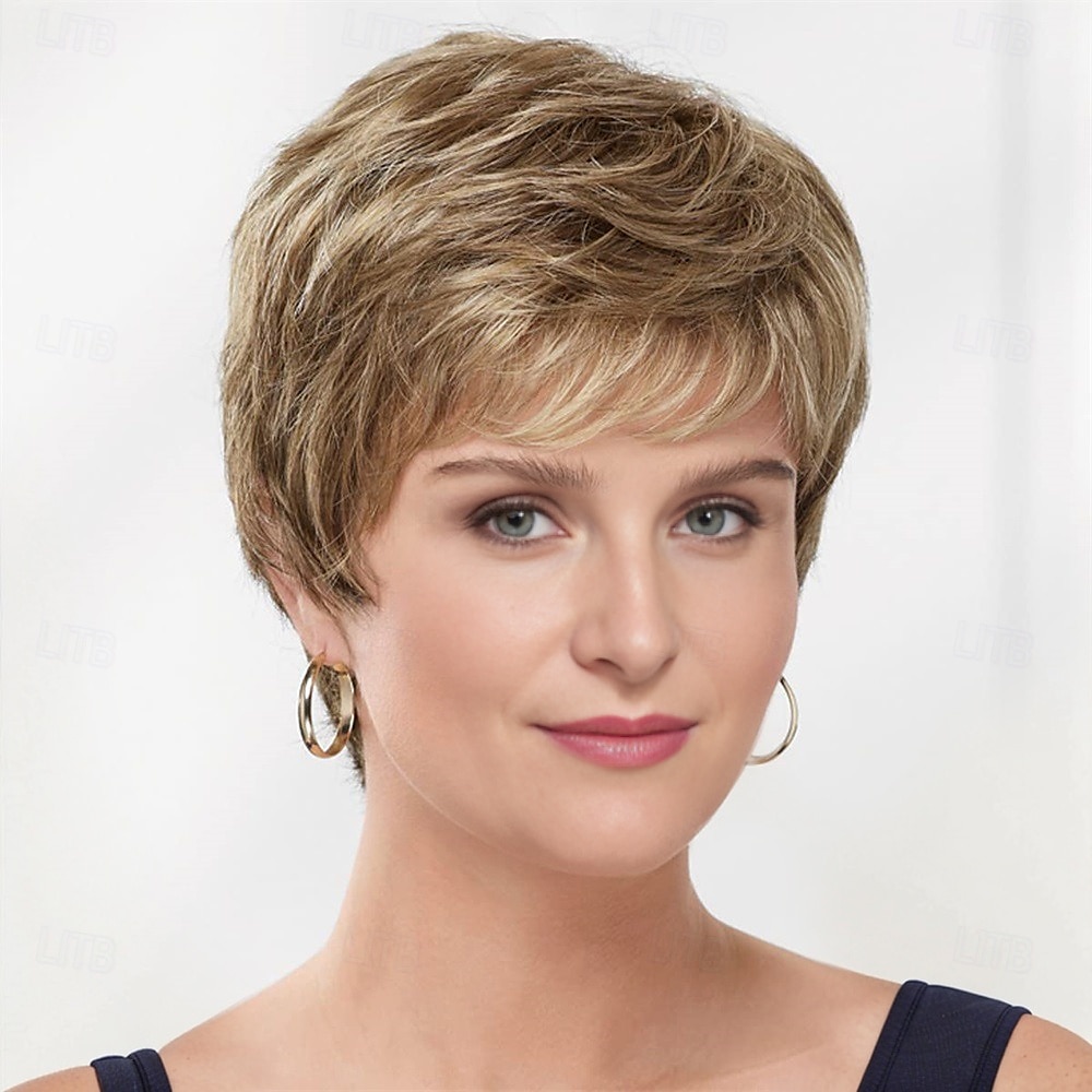 Casey Whisperlite wig curto ultra-chic peruca pixie com camadas retas / tons multi-tonais de loiro prateado marrom e vermelho de 2025 por $24.99 –P3