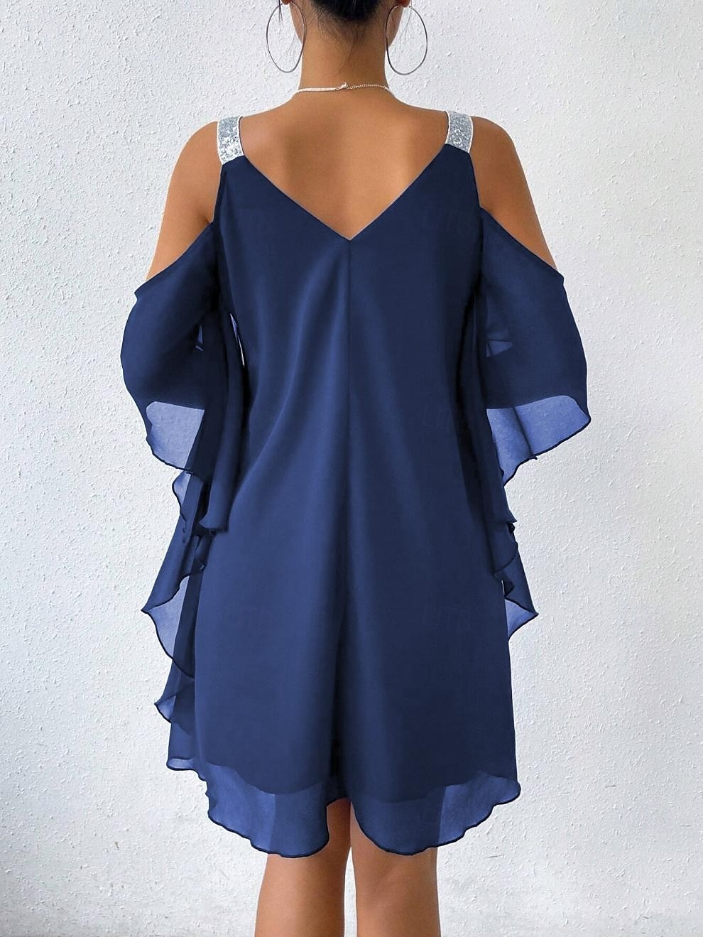 Pentru femei Rochie Mini Rochie de Cocktail Rochie pentru invitata de nunta Rochii din Șifon Elegant Un umăr rece Zilnic Potrivire Largă Culoare solidă Fără manșon În V Bleumarin Vară Primăvară Toamnă 2025 - $26.99 –P2