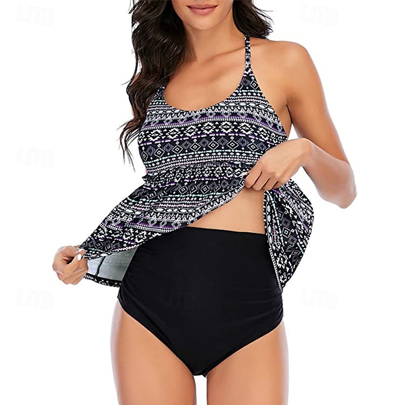 Femme Tankini Maillot De Bain Deux Pièces Dos Nu Maillots de Bain Floral Maillots de Bain Bleu Ciel Noir Respirable Séchage rapide Poids Léger Sans Manches - Natation Surf Plage Eté Printemps de 2025 ? $15.99 –P13