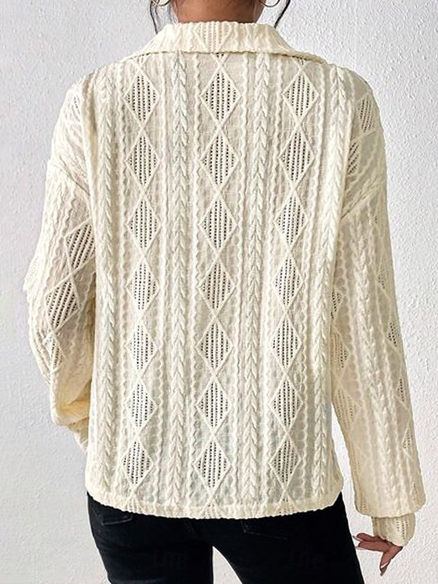 Damen Weiß Elegante Spitze Tops Augenschlitze Bluse Legere Schlichte Reguläre Tops Langarm Hemdkragen Spitze Reguläre Passform Arbeit Alltag Romantische Petite Tops Sommer Urlaubsbekleidung Beige 2025 - $25.99 –P2