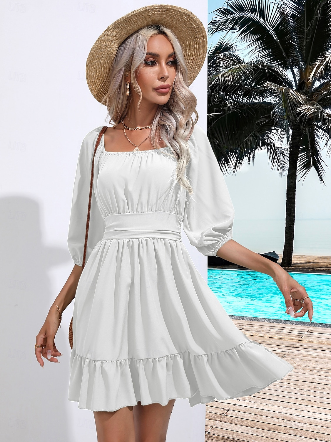 Valentýn Dámské Běžný Mini šaty Boho Chic šaty Áčkové šaty Čechy stylové Klasické Lucerna rukáv Dovolená Párty Denní Tvarovaný potah Bez vzoru Bez rukávů Hranatý Černá Bílá Světlá růžová Rubínov 2025 - $28.99 –P19