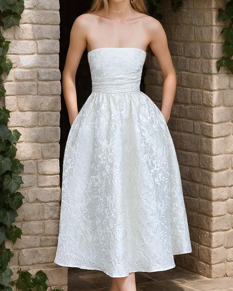 navy blue dress for baby girl Floral Jacquard Cocktail Dresses A-Line Sleeveless Tea Length Lace Up Back  With Solid Color With Ruched Details Race Day Dress Wedding Guest Dress  2026