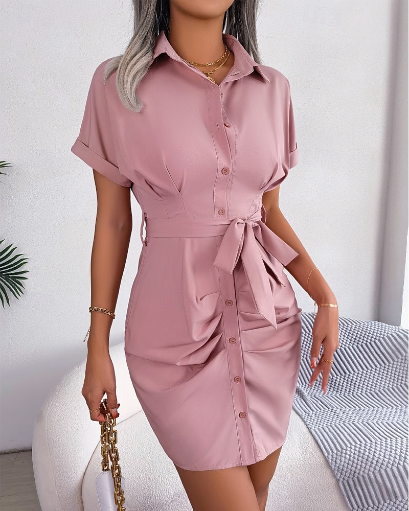 Pentru femei Rochie Mini Rochii Tip Cămașă Rochie casual Rochie de vară Stilat Casual Vacanță Zilnic Dată Fit regulat Simplu Manșon scurt Rever Roz Îmbujorat Roșu-aprins Albastru piscină Var 2025 - $24.99 –P4