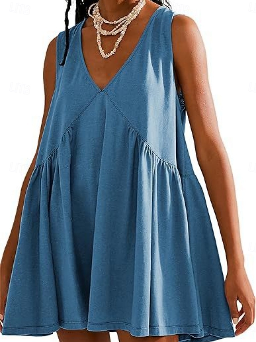 Pentru femei Rochie Mini Rochie casual Rochie Tip Maieu Stilat De Bază Casual Vacanță Zilnic Fit regulat Simplu Fără manșon În V Negru Albastru piscină Vară Primăvară 2025 - $23.99 –P5
