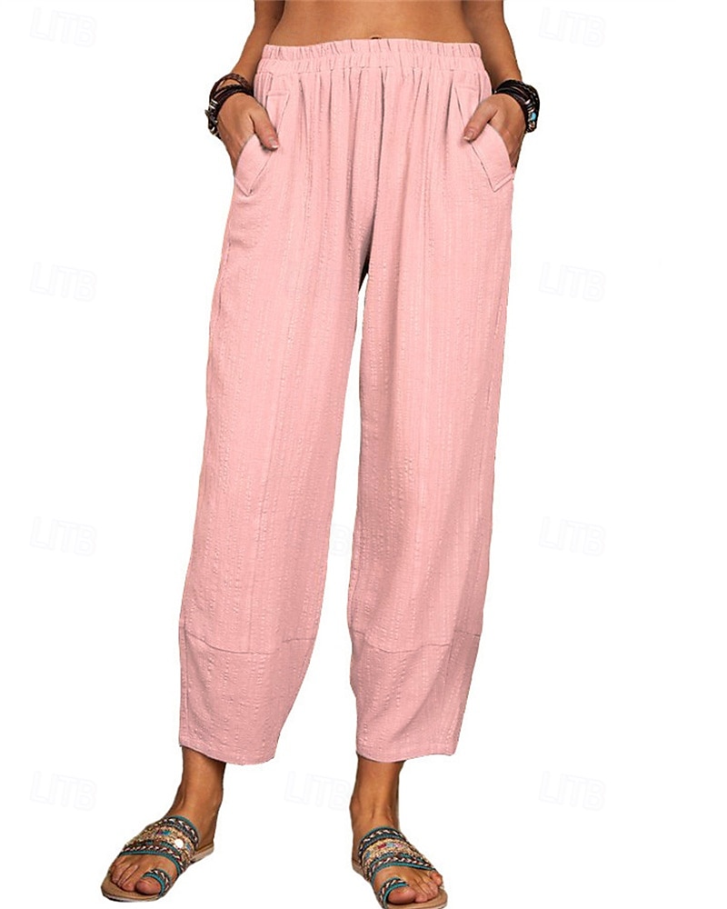 Women's Cotton Linen Pants Pants Trousers Lightweight Casual Ankle-Length High Rise Plain Pocket Breathability Comfortable Inelastic Casual Daily Weekend Wine Navy Black White Summer Spring Regular 2025 - $19.99 –P8