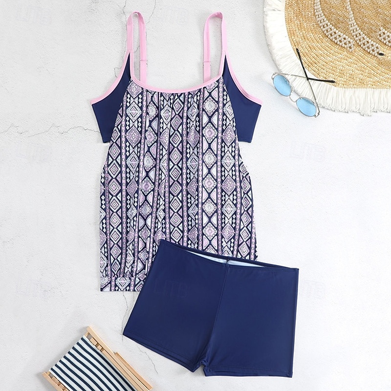 Women's Tankini Two Piece Swimsuit Racerback Swimwear Swimwear Light Pink Black / White Breathable Quick Dry Lightweight Sleeveless - Swimming Surfing Beach Summer Spring Plus Size 2025 - $26.99 –P7