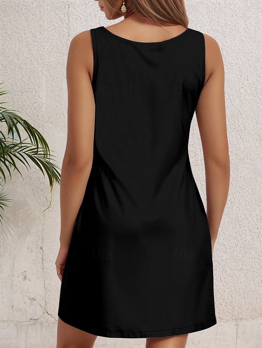 Kobieca sukienka mini sukienka petite sukienka letnia sukienka A-linii sukienka tank vintage stylowa casual wakacyjna codzienna luźny krój graficzny litera bez rękawów okrągły dekolt czarna latem 2025 - $21.99 –P2