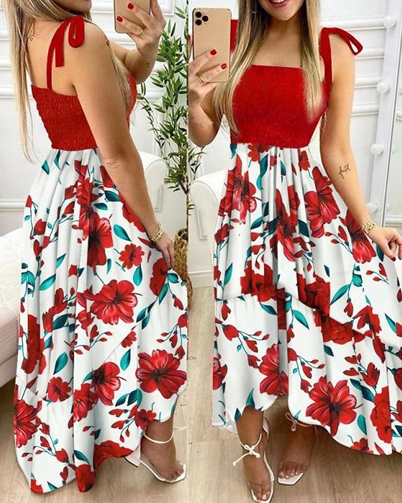 Femme robe longue Robe Trapèze Robe à fleurs Robe d'été Robe caraco Elégant mode Vacances du quotidien Rendez-vous Standard Floral Sans Manches Col Carré Jaune Rose Claire Rouge Bleu de minuit Eté de 2025 ? $23.99 –P1