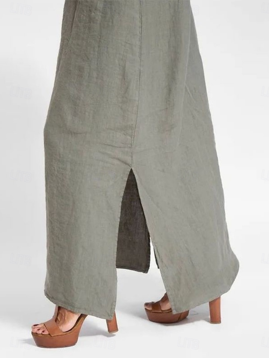 Per donna Abito maxi Abiti in cotone e lino Vestito Casual Abito Sottoveste Essenziale Casual Vacanza Quotidiano Vestibilità regolare Semplice Senza Maniche Spallina Bianco Verde militare Estate del 2025 a $22.99 –P5