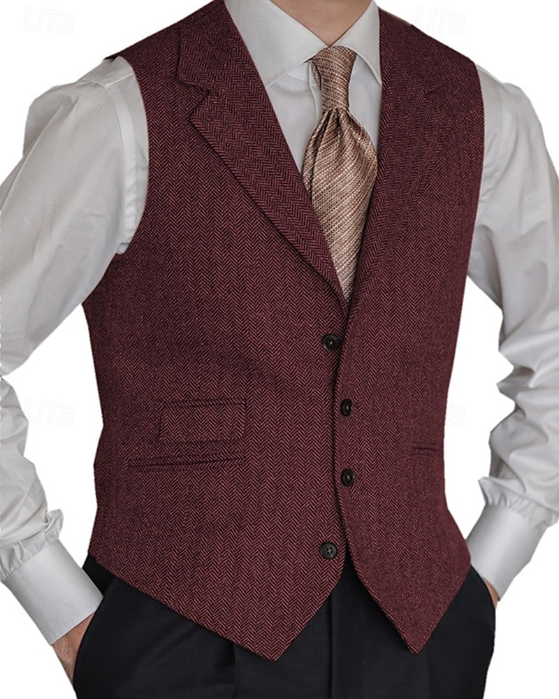 Men's Vest Gilet Vacation Business Daily Date Fashion Casual Spring & Fall Buttons Pocket Polyester Comfortable Plain Single Breasted One-button Lapel Regular Fit Black Red Burgundy Navy Blue Vest 2025 - $41.99 –P1