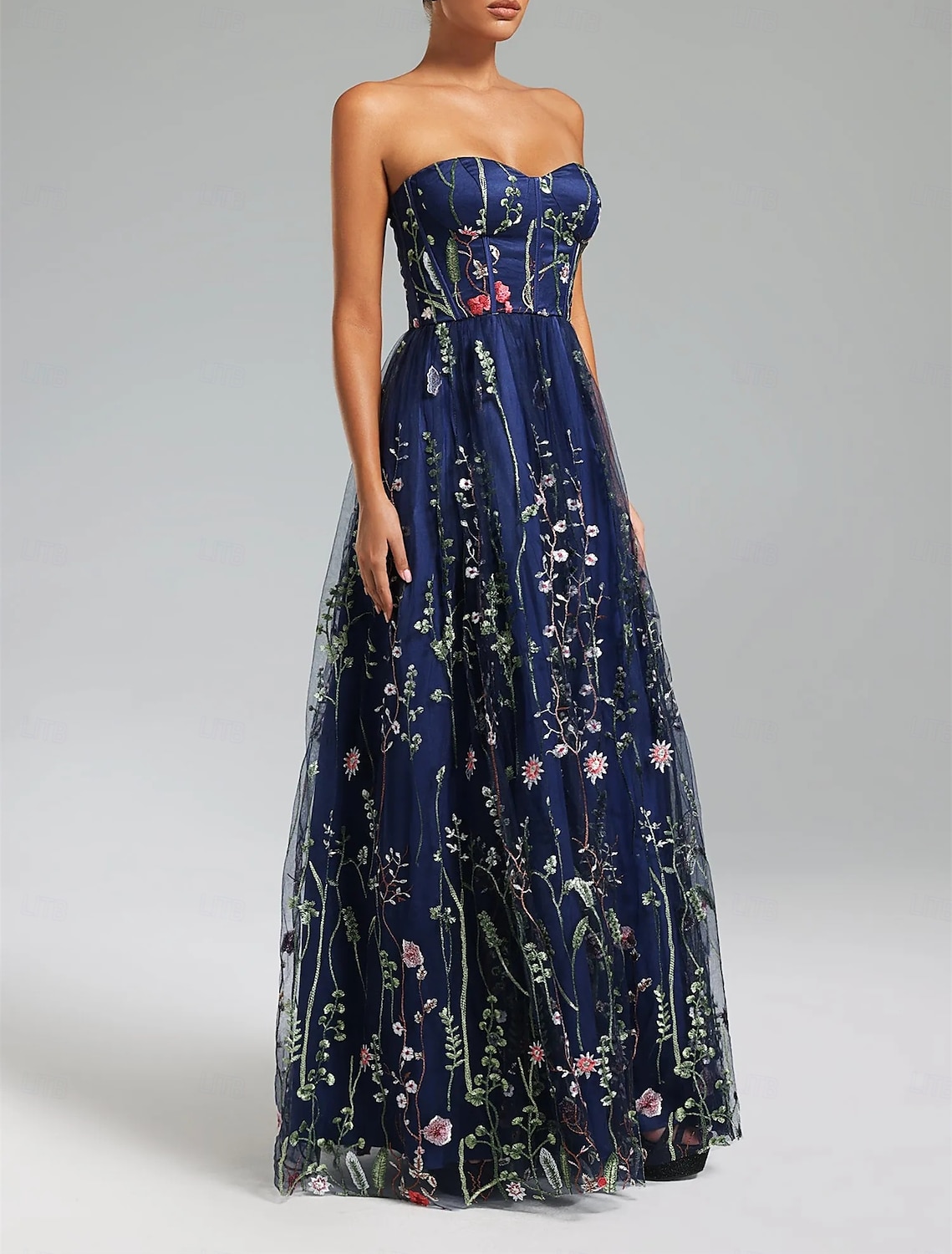 vestidos de baile linha a vestido vintage festa de noite baile comprimento até o chão sem mangas sem alças mistura de algodão sem costas com bordado estampado floral 2025 de 2025 por $179.99 –P3