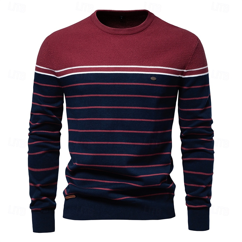 Herren Pullover Gerippt Stricken Normale Oberteile Farbblock Gestreift Rundhalsausschnitt Strickware Täglich Outdoor Urlaub Bekleidung Frühling Herbst Wein Marineblau S M L 2025 - $34.99 –P3
