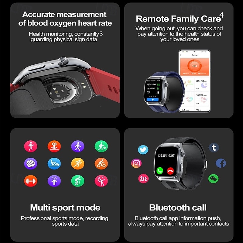 Luftpumpe Luftsekk Type Nøyaktig Blodtrykk Testing ECG elektrokardiogram Temperaturovervåking Pedometer Kompatibel Bluetooth anrop med Android iOS Kvinner Menn Lang Standby 2025 - $148.99 –P4