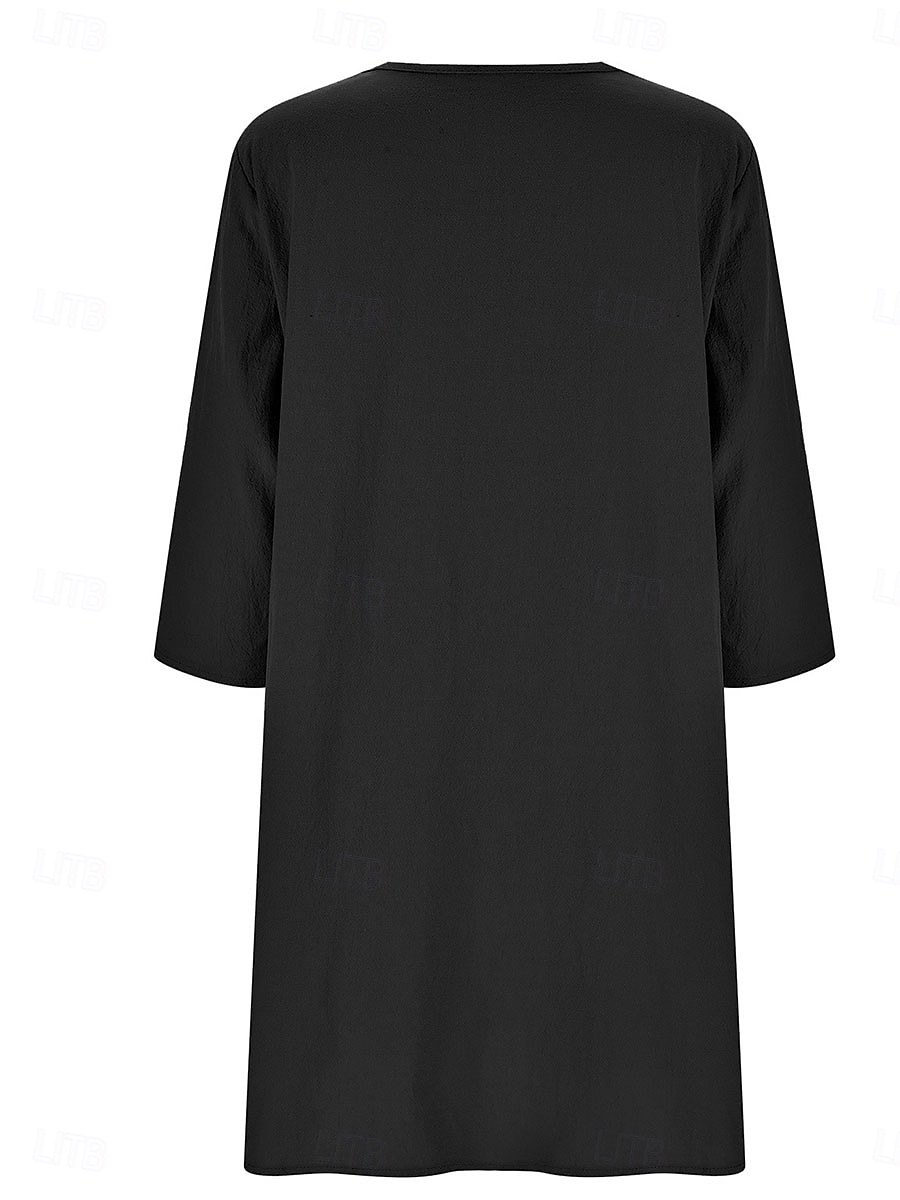 Damen Minikleid Baumwoll-Leinen-Kleider Freizeitkleid Stilvoll Basic Lässig Urlaub Täglich Lässiger Schnitt Einfach Dreiviertelarm Rundhalsausschnitt Grün Khaki Dunkelblau Sommer Frühling Herbst 2025 - $16.99 –P7