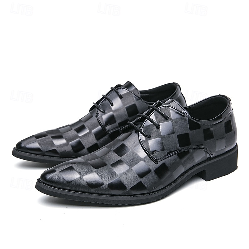 scarpe oxford da uomo in similpelle con motivo a scacchi neri - scarpe eleganti con lacci per lavoro, matrimoni e occasioni speciali del 2025 a $42.99 –P3