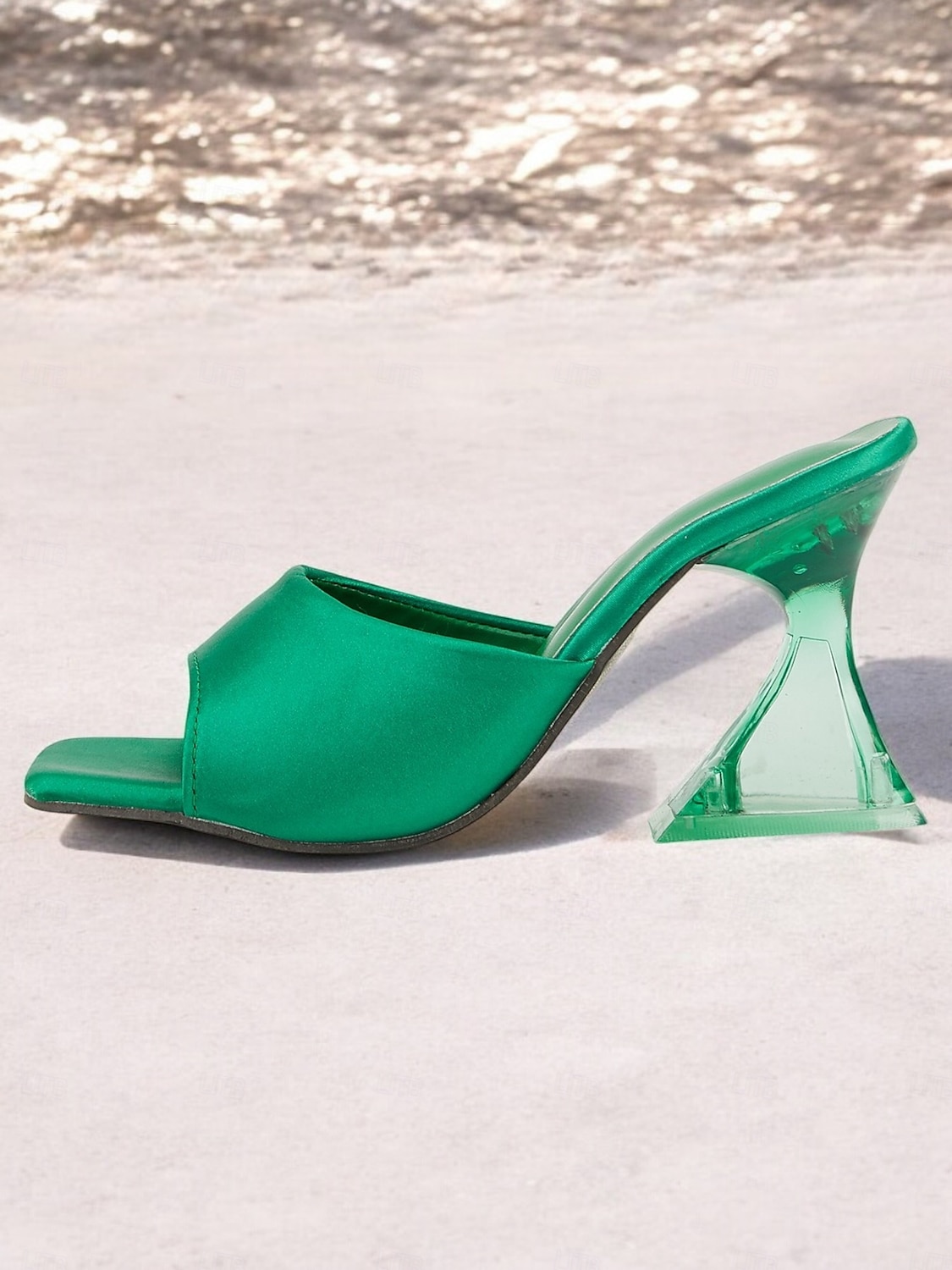 grüne Satin Open-Toe Pantoletten mit transparentem Blockabsatz für Damen – schicke Sommer-Partyschuhe 2025 - $26.99 –P1