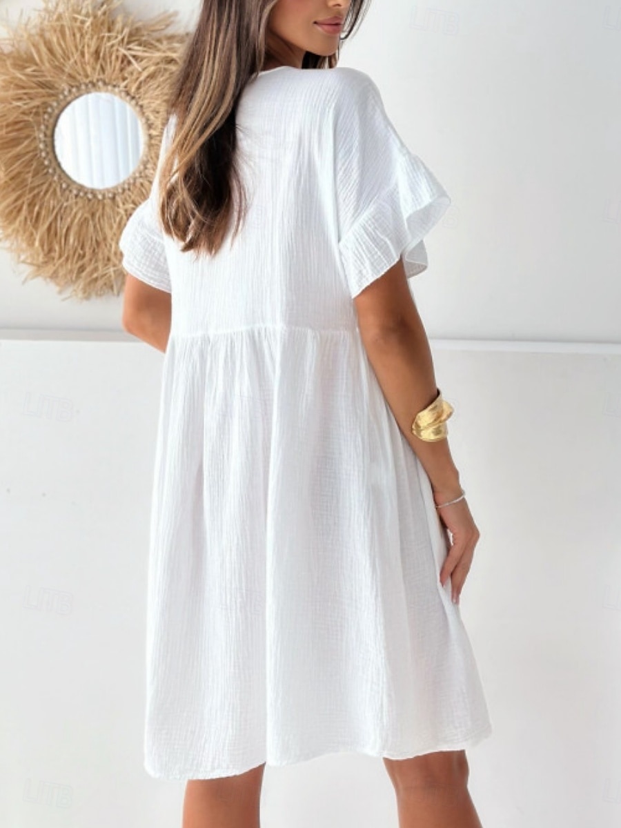Women's Mini Dress Linen-Inspired Dresses White Dress Casual Dress Tank Dress Basic Casual Vacation Daily Regular Fit Plain Half Sleeve Crew Neck Black White Beige Summer 2025 - $26.99 –P4