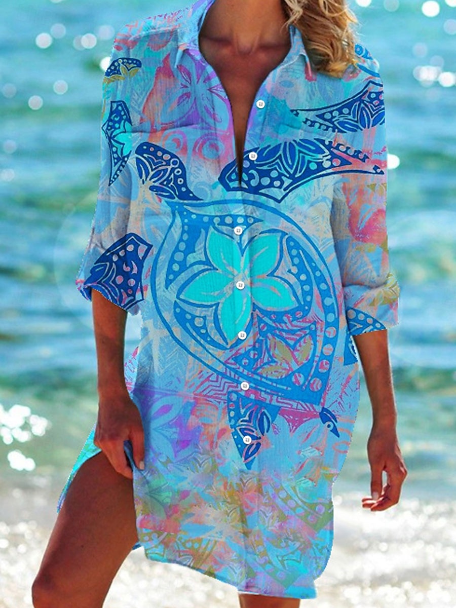 Damen Mini Kleid Hemd Kleid Lässiges Kleid Shift Kleid Täglicher Urlaub Ferien Heißes Hemd Kragen Print Langarm Sommer Herbst Frühjahr Lockere Passform Rot Blau Grün Regenbogen Print 2025 - $46.99 –P3