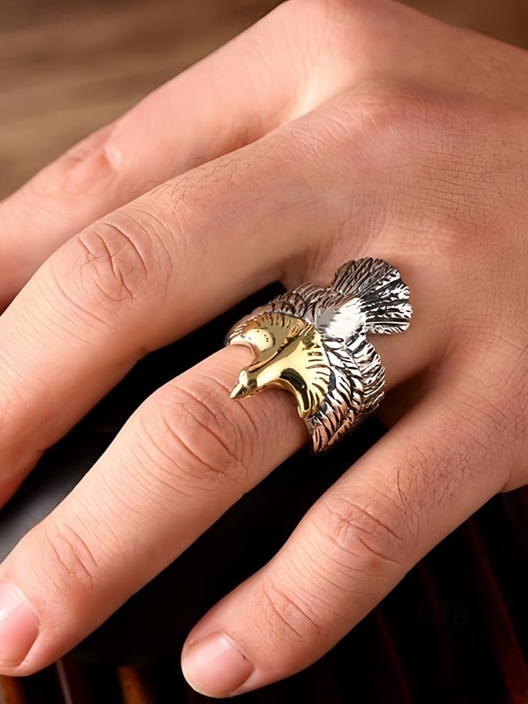 Anillo de águila vintage de plata y oro para hombre: diseño animal atrevido, joyería de acero inoxidable, perfecto para uso informal, fiestas y regalos. 2025 - $14.99 –P3