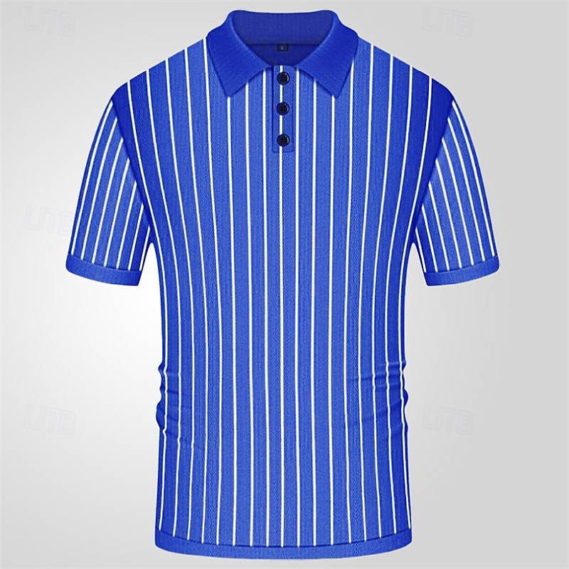 Miesten Button Up Polos Golfpaita Kausaliteetti Urheilu Kauluskäänne Lyhythihainen Muoti Perus Raita Tilkkutäkki Napit Kesä Sininen Button Up Polos 2025 - $27.99 –P5