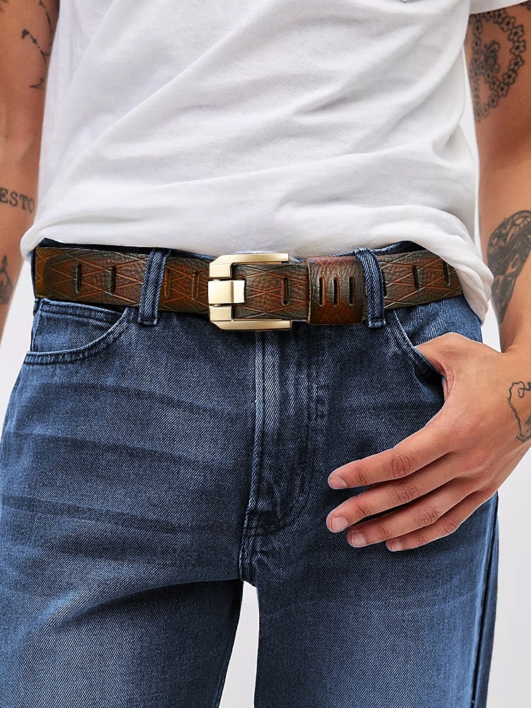 Herrengürtel aus echtem Leder mit robuster Metallschnalle – klassischer Vintage-Stil für Freizeit und formelle Kleidung 2025 - $19.99 –P1