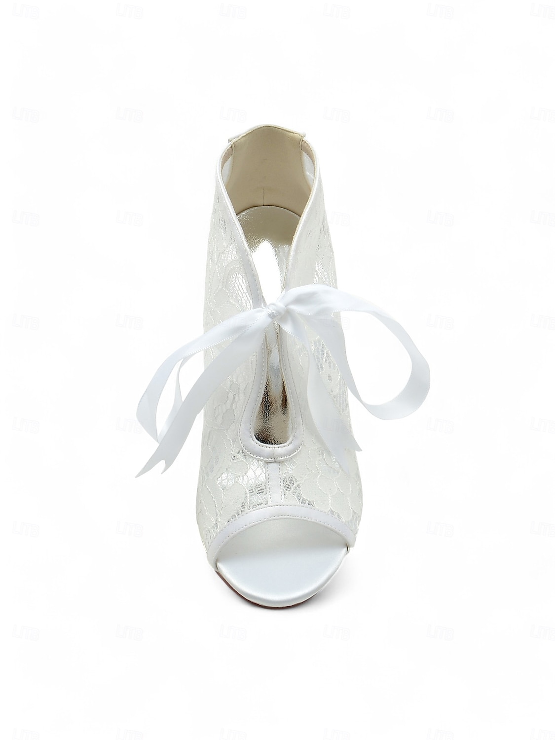 papuci de damă din dantelă albă cu vârf deschis la gleznă cu cravată panglică din satin – pantofi de mireasă eleganți cu toc înalt pentru mirese 2025 - $69.99 –P5