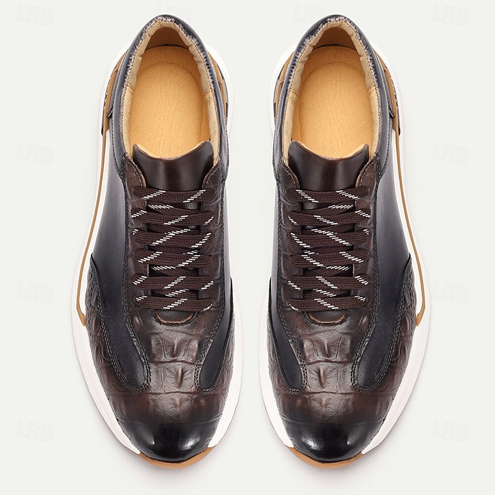 miesten ensiluokkaiset lehmännahkaiset lenkkarit - krokotiilikuvioiset nauhalliset vapaa-ajan kengät pehmustetulla pohjalla jokapäiväiseen käyttöön ja ulkoiluun 2026 - $99.99 –P5