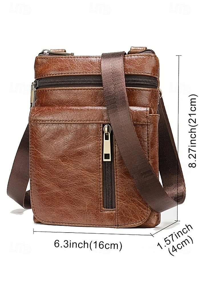 heren echt leren vintage bruine crossbody tas - multi-pocket schoudertas voor reizen, werk en dagelijks gebruik zwart bruin koffie 2026 - $29.99 –P7