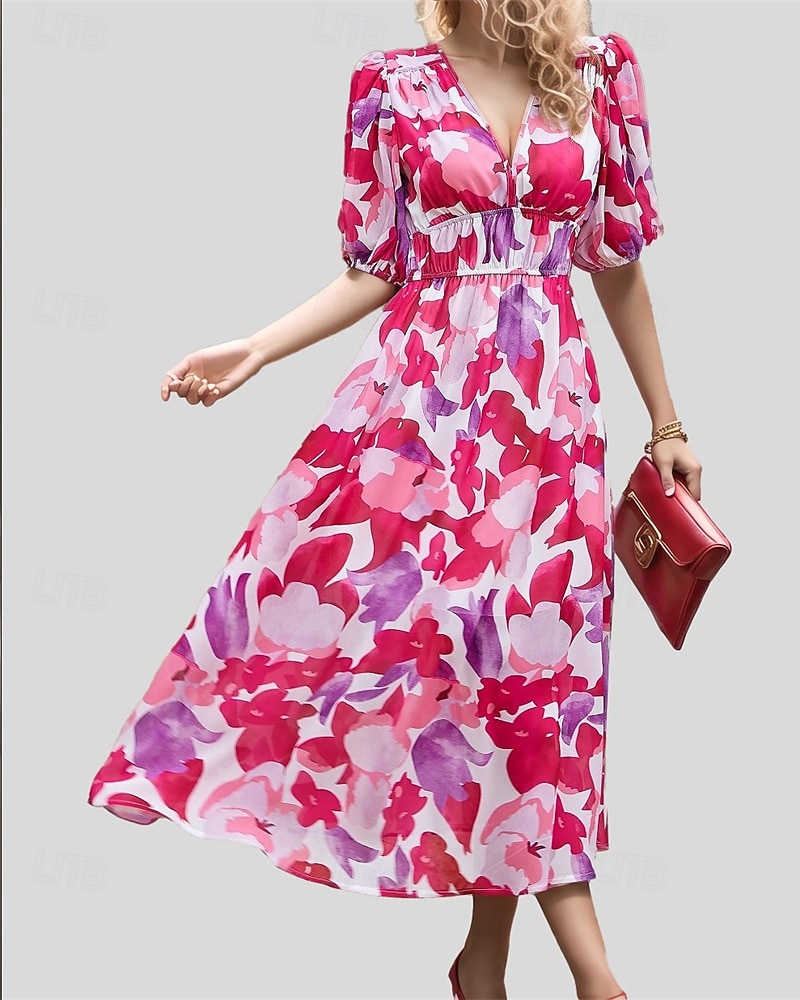 Dam Långklänning Maxiklänning Vardagsklänning A linjeklänning Blommig klänning Sommarklänning Elegant Stylish Semester Dagligen Datum Normal Blommig Kortärmad V-hals Svart Rodnande Rosa Blå Grön 2025 - $28.99 –P2