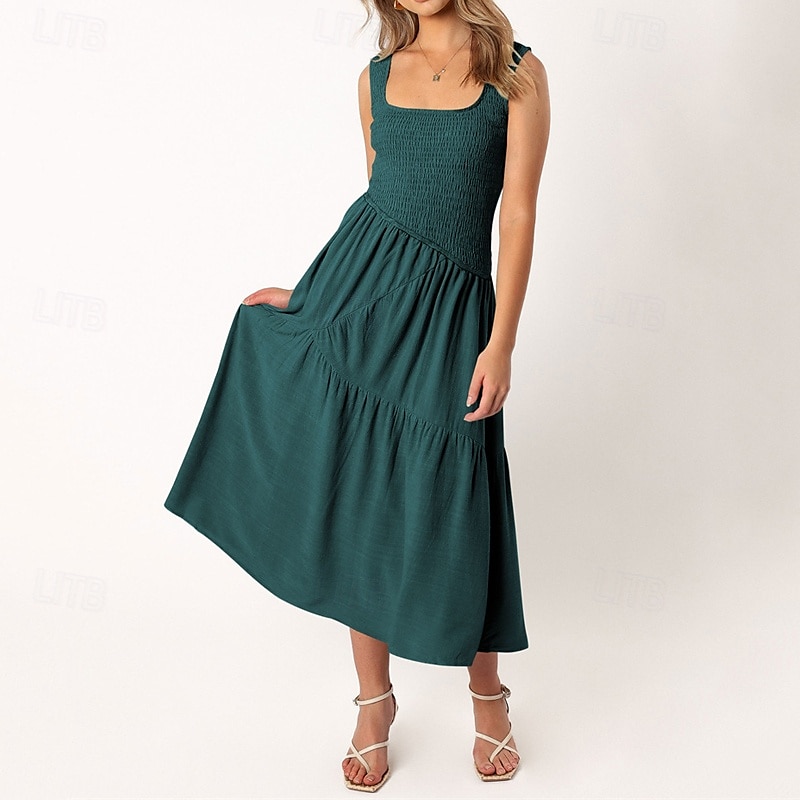 Femmes Robe Midi Robe de remise des diplômes Robe Décontractée Robe trapèze Robe d'été Élégant Occasionnel Vacances Quotidien Date Coupe régulière Uni Sans manches Col Rond Noir Blanche Vert Claire de 2025 ? $29.99 –P5