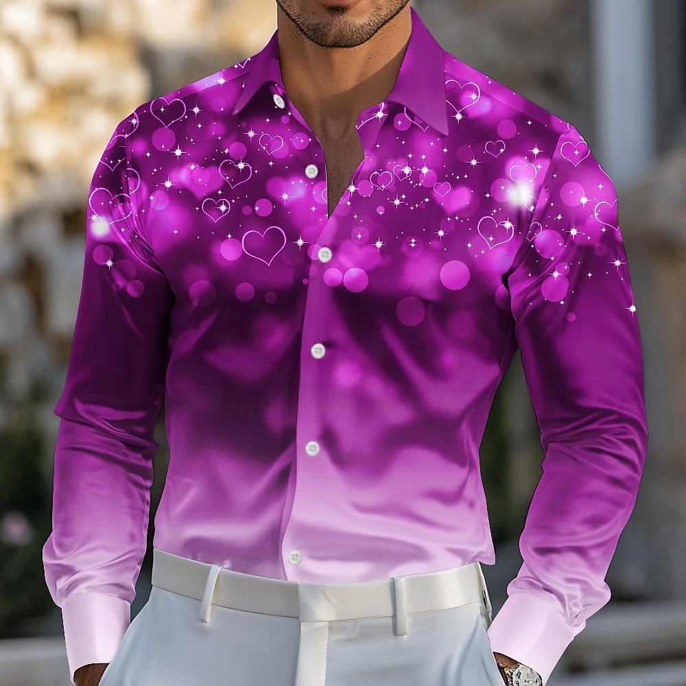 San Valentino Per uomo Con cuori Amore Glitterato Camicia in raso Camicie Camicia con bottoni Manica lunga Moda Casual Matrimonio Evento Per eventi Estate Primavera Collo ripiegabile Camicie con del 2026 a $11.49 –P3