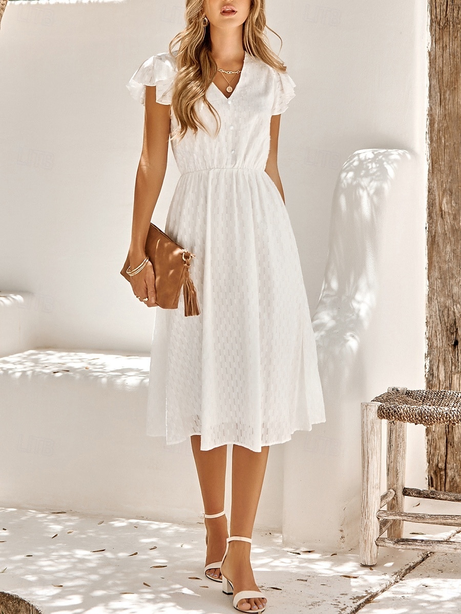 Per donna Vestito longuette Vestito bianco Abito casual Abito linea A Moda Essenziale Informale Da mare Giornaliero Standard Liscio Senza maniche A V Bianco Verde Estate Primavera del 2025 a $42.99 –P4