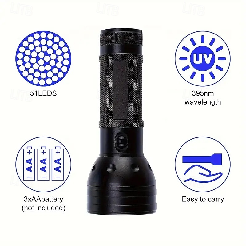 51 LED UV Flashlight - 395nm Black Light for Dog Urine, Pet Stains & Bed Bug Detection (Batteries Not Included) 2025 - $21.99 –P4