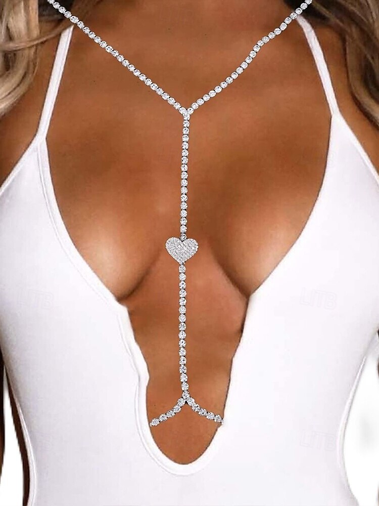 collana con catena per il corpo in strass da donna – ciondolo a cuore, scintillante gioiello a forma di Y per feste, abbigliamento da discoteca o eventi speciali del 2025 a $11.99 –P1
