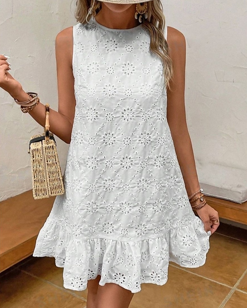 Per donna Mini Abito Abiti ispirati al lino Abito Bianco Vestito Casual Abito in cotone e lino Elegante Casual Vacanza Quotidiano Data Vestibilità regolare Semplice Senza Maniche Girocollo Bianco del 2025 a $26.99 –P1