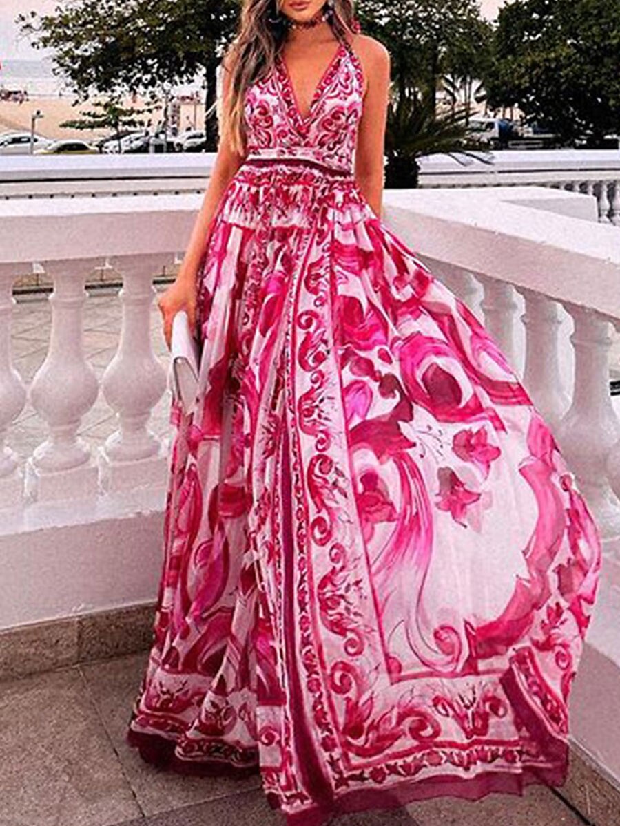 Mujer Vestido Midi Vestido de Columpio Elegante Casual Vacaciones Fiesta Diario Ajuste regular Floral Manga Corta Escote en Pico Rosa Verano 2025 - $33.99 –P2