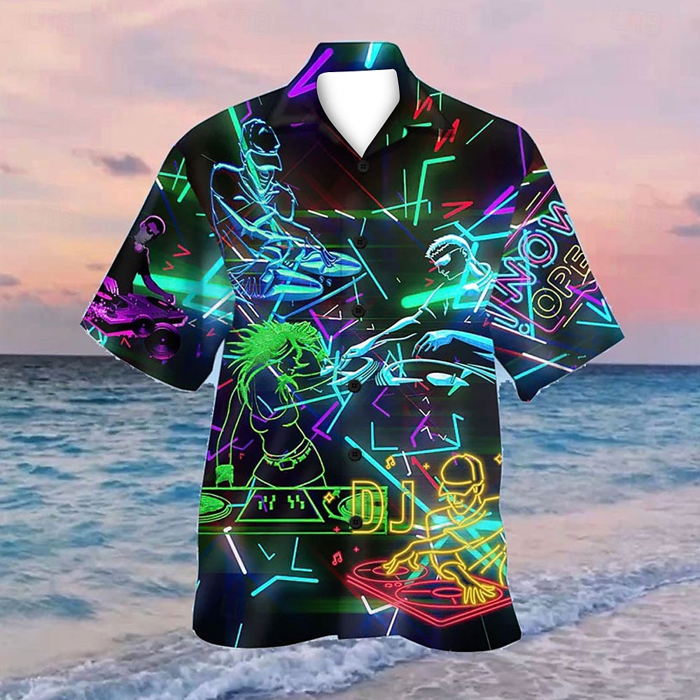 Herren Bunt Lampen Hemd Sommer Hawaiihemd Alohahemd Kurze Ärmel Hemd Umlegekragen Tropisch Streetwear Hawaiianisch Party Täglich Hawaiianisch Schwarz Blau Purpur S M L 2025 - $24.99 –P7