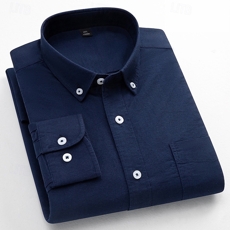 Men's Dress Shirt Oxford Shirt Solid Color Formal Black White Wine Orange Long Sleeve Shirt Collar Spring, Fall, Winter, Summer Clothing Apparel Buttons 2025 - $34.99 –P15