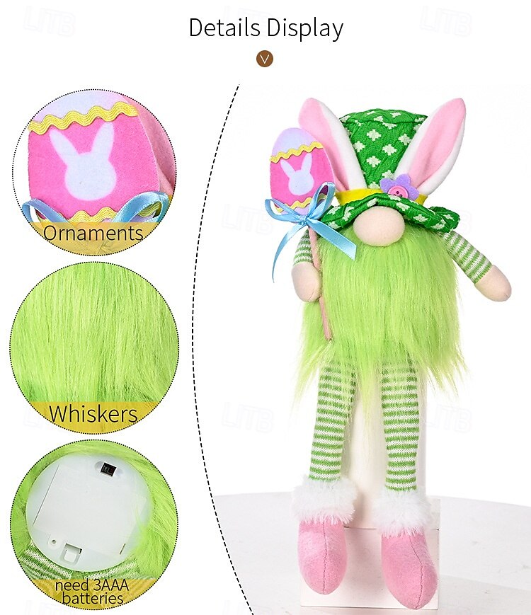 1 Pc Easter Long Leg Rabbit with Light, Faceless Child, Dwarf Doll, Carrot Resurrection Egg, Easter Indoor Party, Restaurant Atmosphere Decoration 2025 - $14.99 –P22