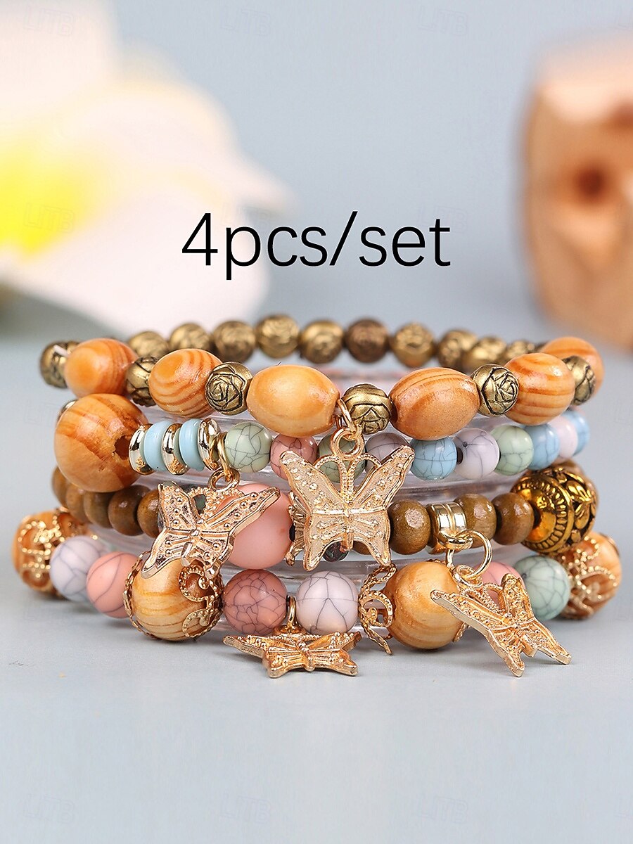 Régies stílus Golyó Divat Személyre szabott Fa Karkötő ékszerek Light Mix / Sárga / Katonai zöld Kompatibilitás Szabadság 2026 - $5.49 –P2