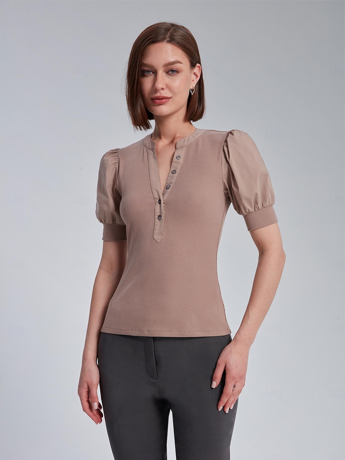 Per donna Tinta unica Formale All'aperto Ufficio Manica a Palloncino Nero Rosa Manica a sbuffo Manette Bottoni Davanti Manica Corta Elegante Moda Casual Quotidiano Dentellato Estate Primavera del 2025 a $4.99 –P7