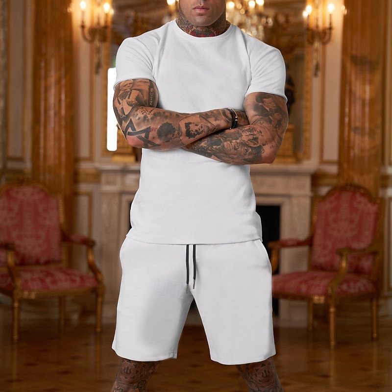 Férfi 2 darab Póló öltönyök Tracksuit Teniszing Rövid ujjú Rövid nadrág Terített nyak Nyár Színes Testedző Alkalmi 2 db Vakáció Hétköznapi viselet Sportruházat Fekete Fehér Zöld Férfi felső póló 2025 - $36.99 –P3