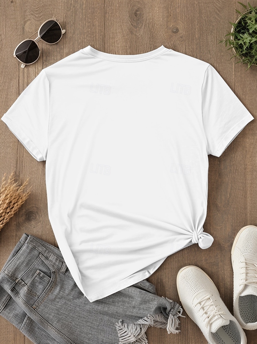 Dame T skjorte Geometrisk Fritid Langermet Crew-hals Vanlige topper Daglig Knapper Trykt mønster Asymmetrisk Hvit Vår Høst 2025 - $19.99 –P2