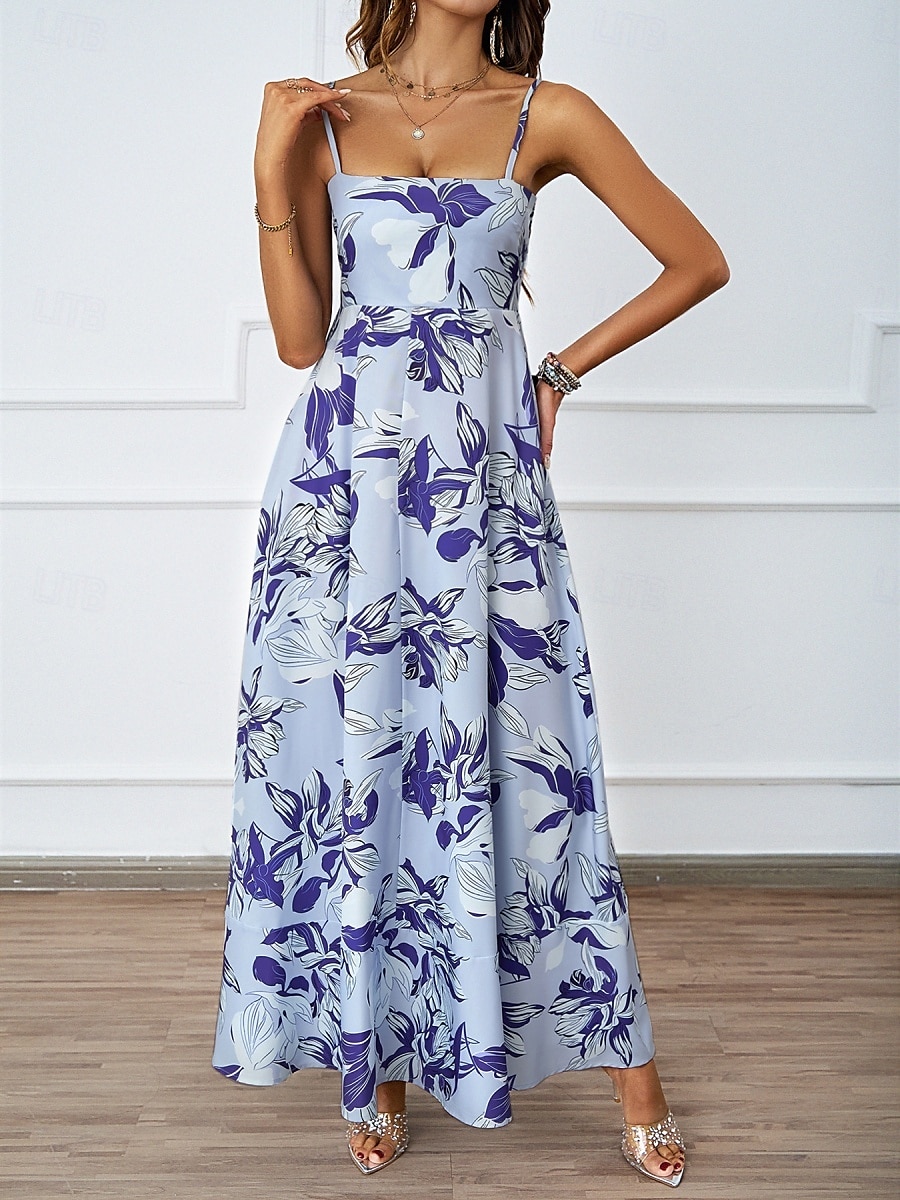 Per donna Vestito maxi Abito casual Abiti Boho Chic Boemia stile sveglio Moda Da mare Giornaliero Spiaggia Morbido Floreale Fantasia geometrica Senza maniche Con bretelline Blu Fucsia Estate del 2025 a $31.99 –P10