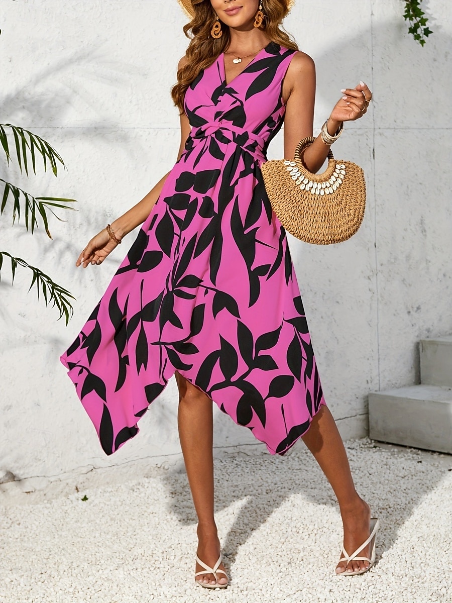 Women's Midi Dress Casual Dress Swing Dress A Line Dress Stylish Casual Vacation Daily Regular Fit Leaf Sleeveless V Neck Light Pink Blue Purple Apricot Summer 2026 - $24.99 –P1