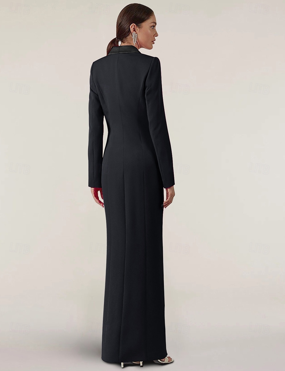 Blazer Dress Mermaid / Trumpet Evening Gown Elegant Dress Pinstripe Tuxedo Dress Zipper Up Wedding Guest Formal Floor Length Long Sleeve Peak lapel collar Satin with Pocket 2025 2025 - $149.99 –P2