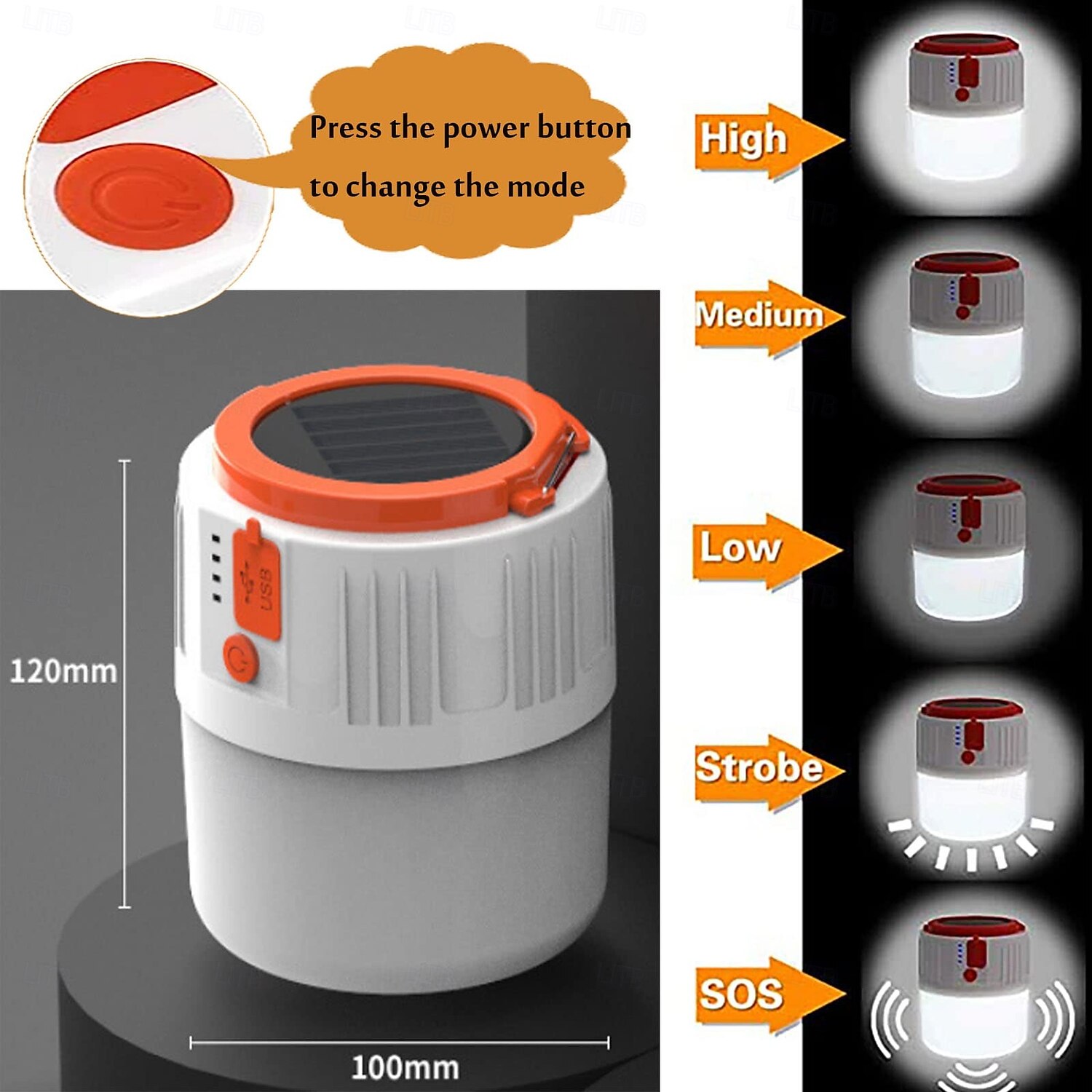 1 Pc Solar Usb charging portable emergency light, portable power bank, waterproof camping light, searchlight 2025 - $16.49 –P6