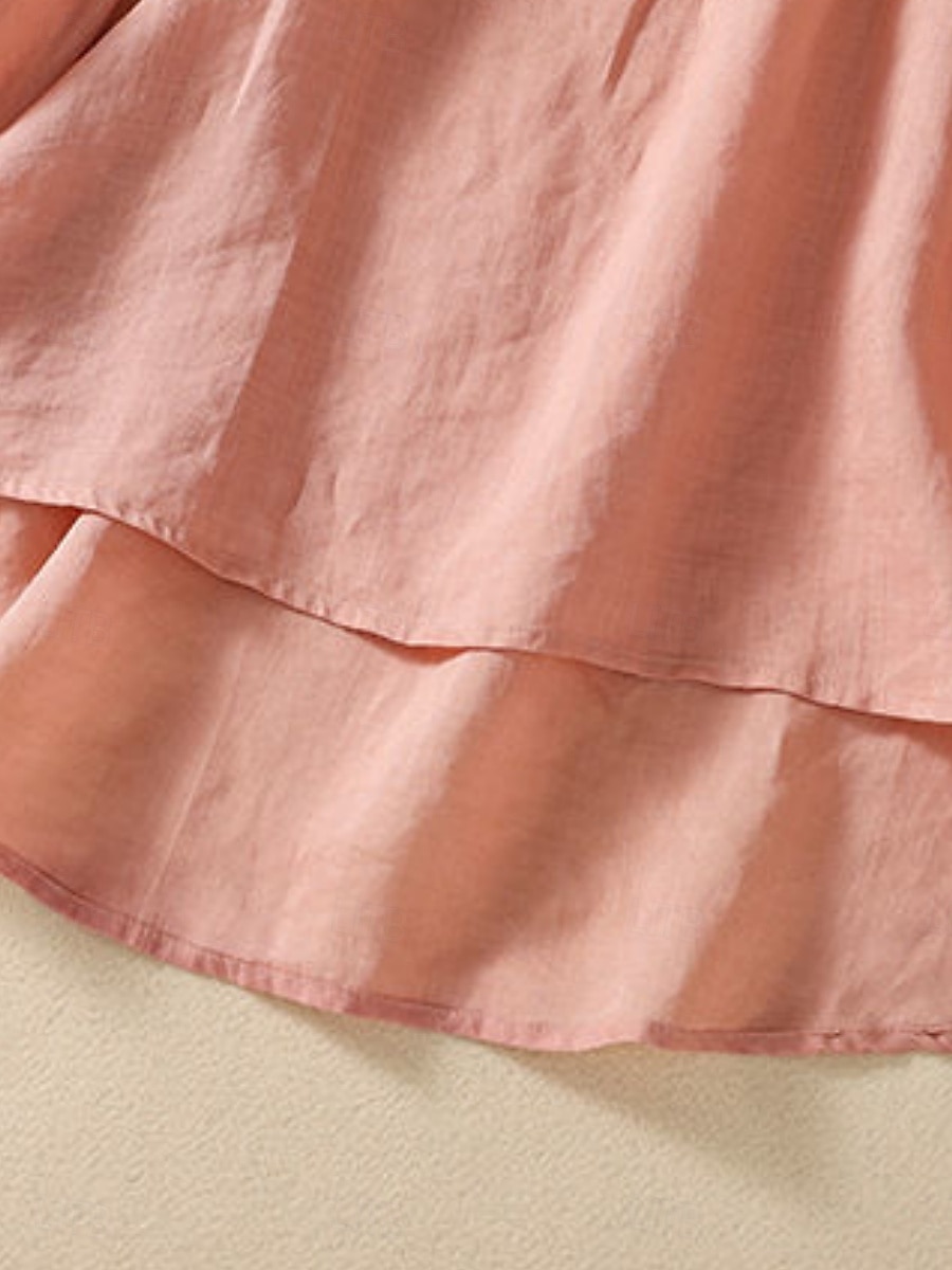 Femmes Chemise Chemisier Chemises en coton et lin Couleur Unie Basique Occasionnel manche longue Col ras du cou Hauts Réguliers Quotidien Broderie Blanche Rose Claire Fuchsia Vert Été Printemps de 2025 ? $21.99 –P8