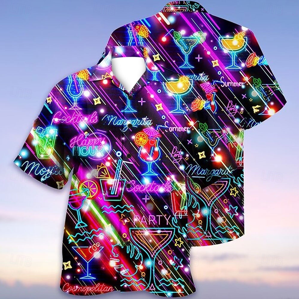 Herren Bunt Lampen Hemd Sommer Hawaiihemd Alohahemd Kurze Ärmel Hemd Umlegekragen Tropisch Streetwear Hawaiianisch Party Täglich Hawaiianisch Schwarz Blau Purpur S M L 2025 - $24.99 –P4